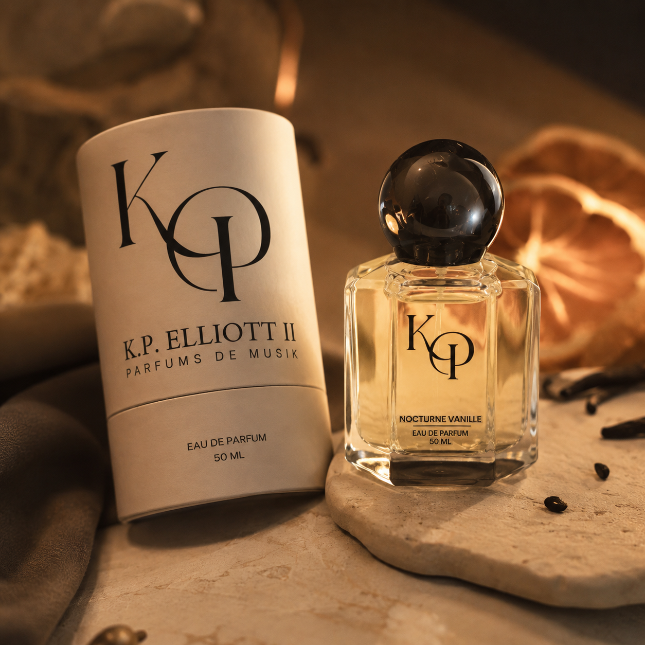 Nocturne Vanille bottle and packaging in warm candlelight