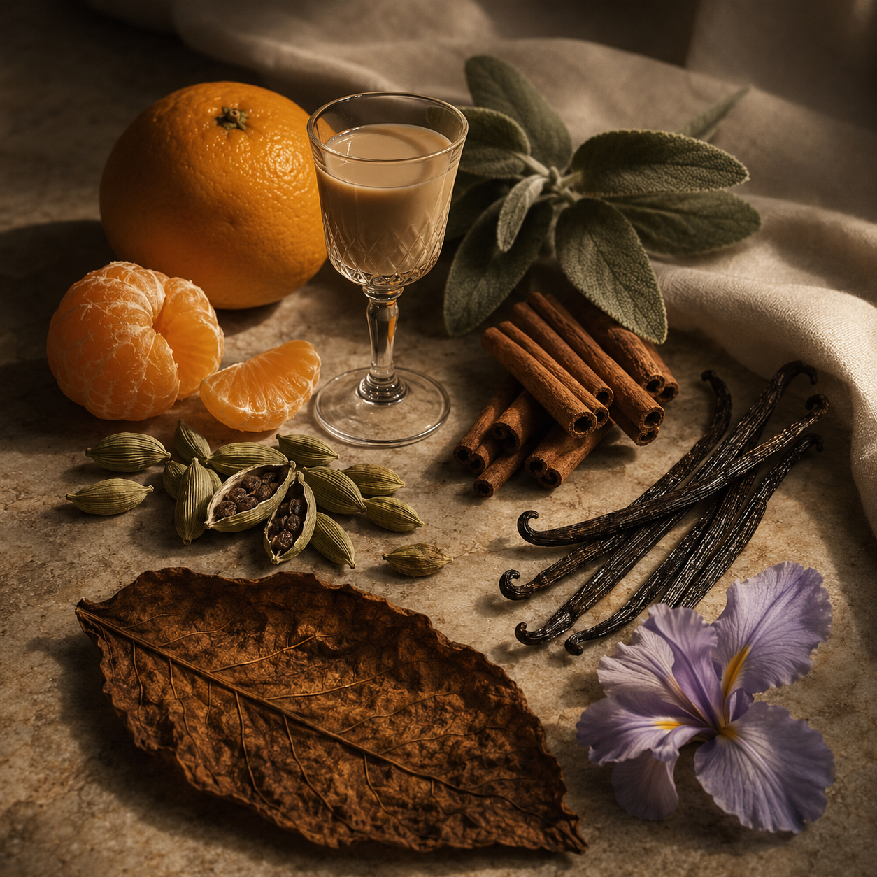 Nocturne Vanille ingredients: Cardamom, Orange, Mandarin, Irish Creme, Sage, Cinnamon, Bourbon Vanilla, Iris, Tobacco